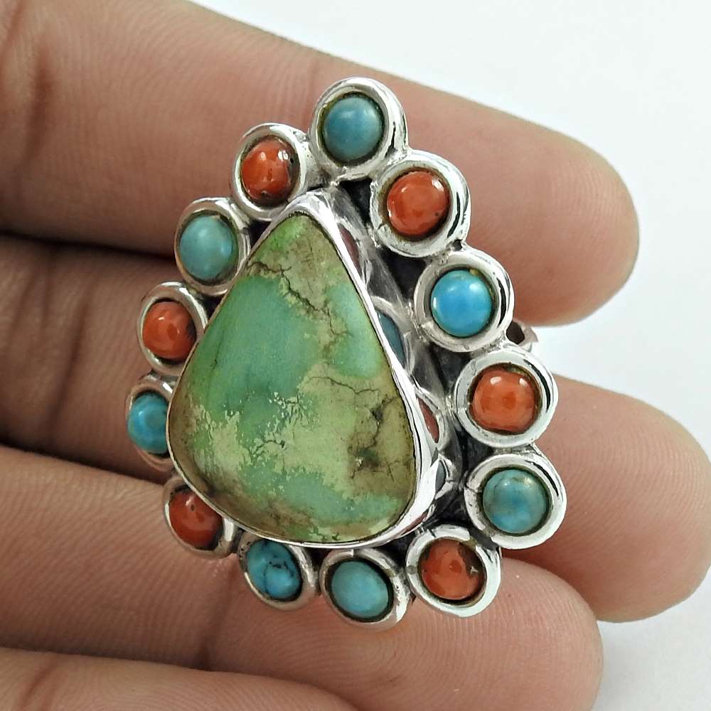 Natural Turquoise Gemstone Solitaire Mothers Day Gift Ring Size 5 925 Silver W2