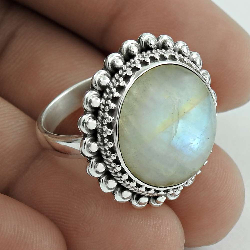 Natural Moonstone Gemstone Cocktail Mothers Day Gift Ring Size 8 925 Silver A3
