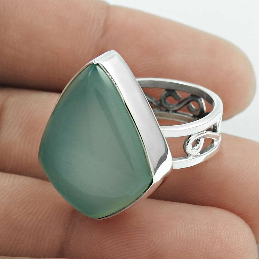 Mothers Day Gift Natural Chalcedony Gemstone 925 Silver Cocktail Ring Size 7 E8