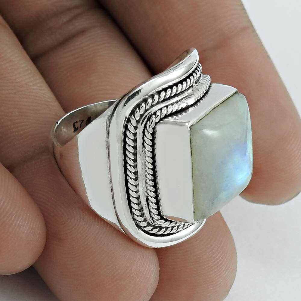 Mothers Day Gift Natural Moonstone Solitaire Boho Ring Size 8 925 Silver G8