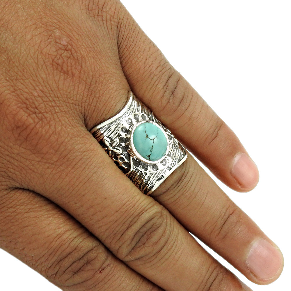 Cocktail tribal ring natural turquoise gemstone 925 silver for women g71