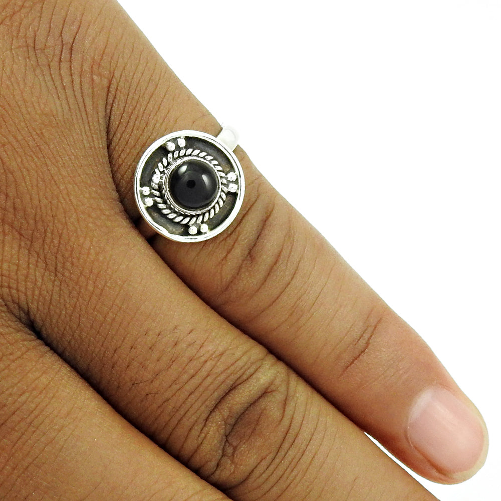 101 Natural Black Onyx Gemstone Solitaire Vintage Ring 925 Silver For Women E64