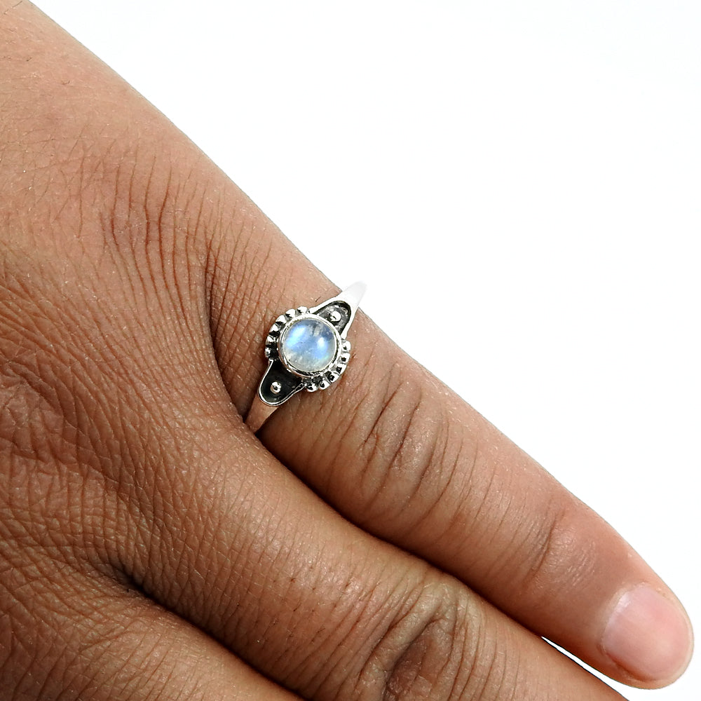 101 Sterling Silver Natural Rainbow Moonstone Ethnic Solitaire Promise Ring