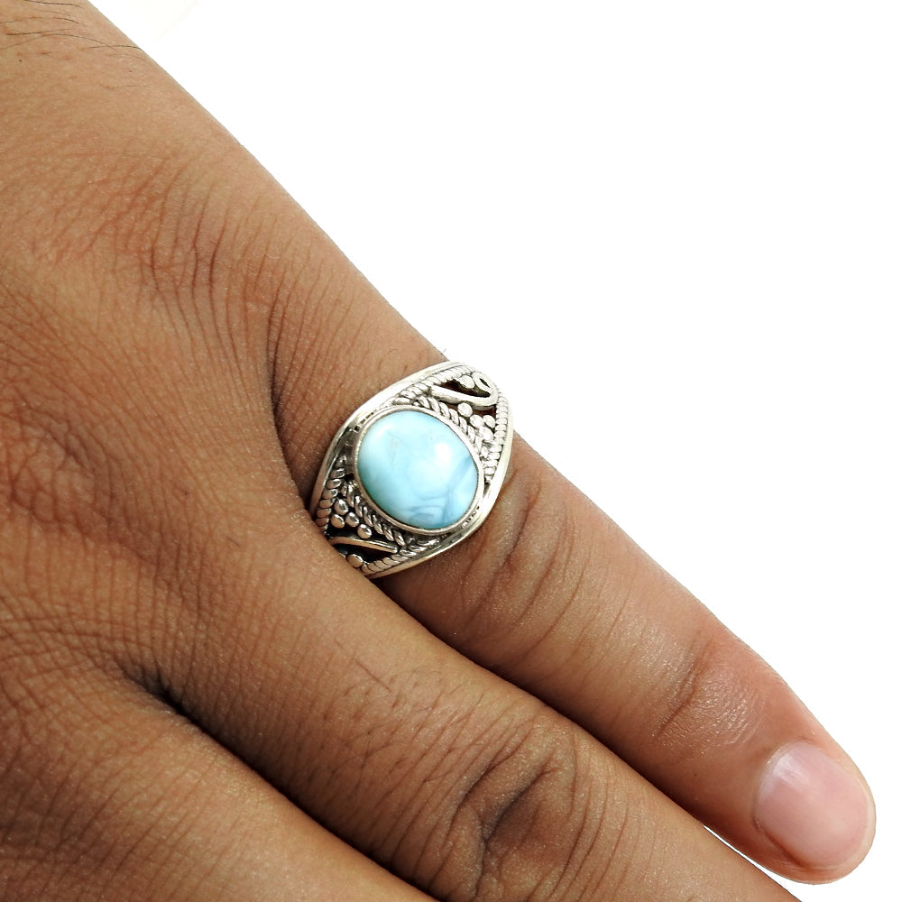 101 Sterling silver natural larimar vintage bezel statement birthday ring
