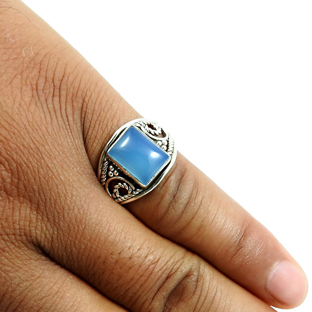 101 Natural Chalcedony Gemstone Solitaire Ethnic Ring 925 Sterling Silver E28