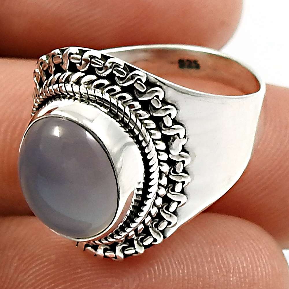 925 Sterling Silver Jewelry Oval Shape Larimar Gemstone Ring Size 6.5 Q4