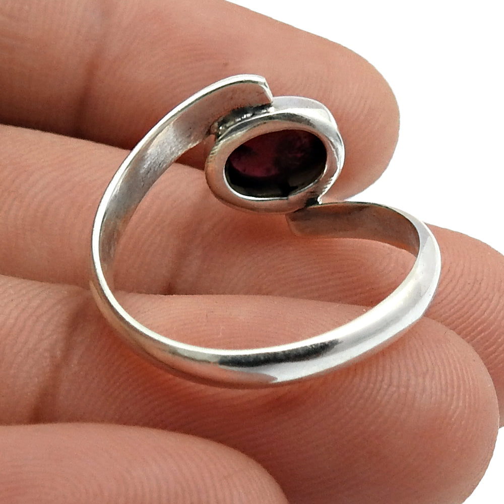 Natural Garnet Gemstone Solitaire Boho Ring 925 Silver For Girls Z26