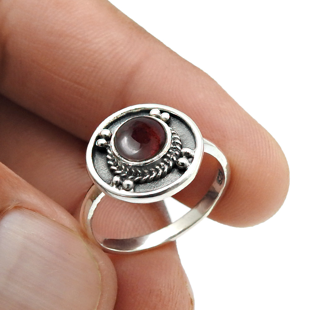January Garnet Stone 925 Solid Silver Band Bezel Sister Anniversary Ring