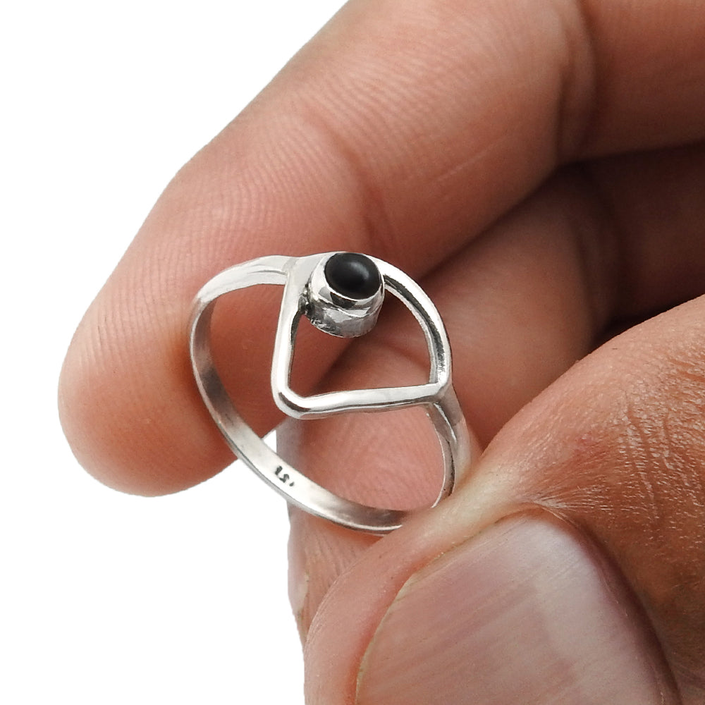 Natural Black Onyx 925 Silver Band Promise Anniversary Wife Triangle Ring