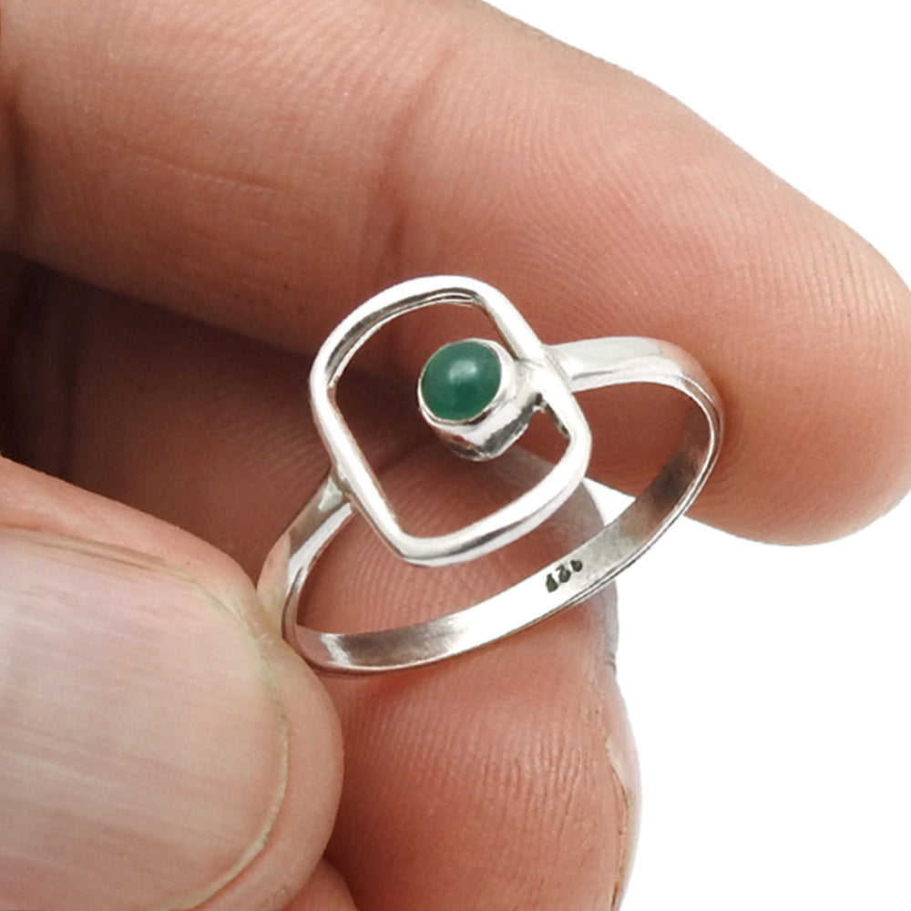 Round Green Onyx Stone 925 Silver New Band Daughter Statement Bezel Promise Ring