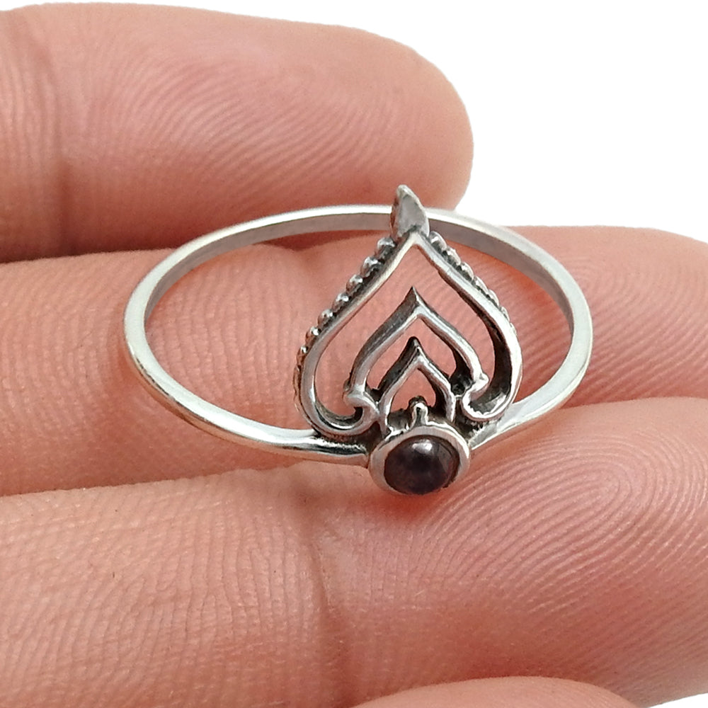 Natural Garnet 925 Silver Wedding Crown Elegant Mother Band Bezel Ring