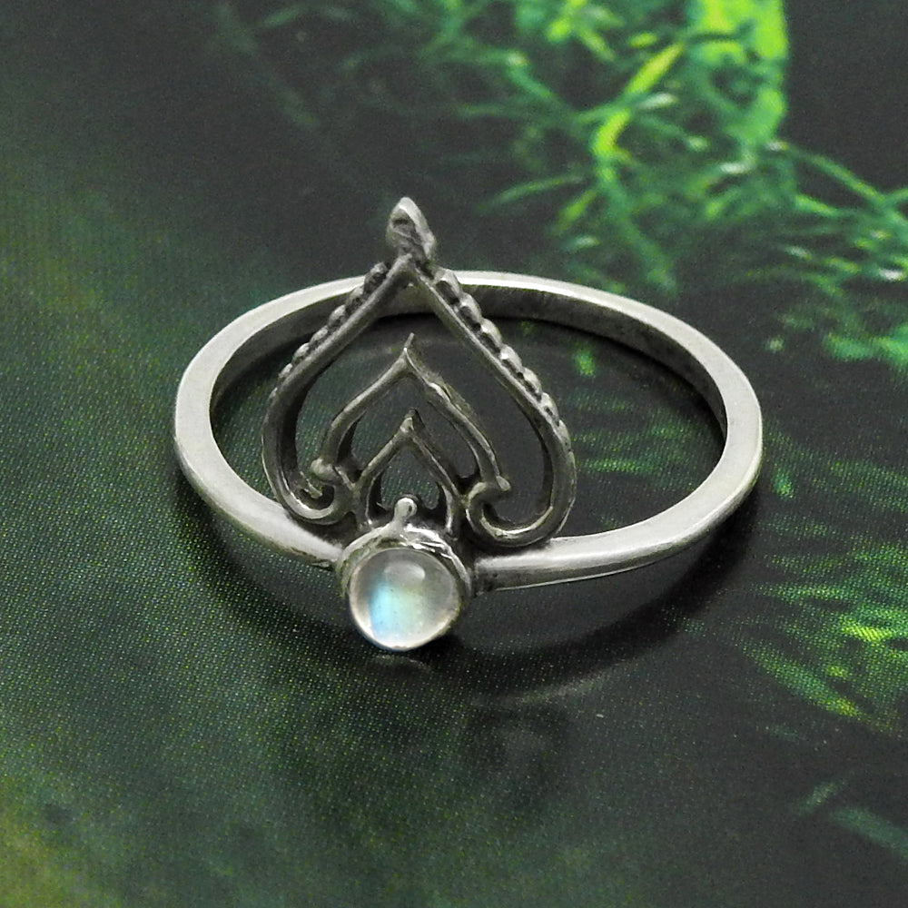 Natural Rainbow Moonstone Band Artisan Crown Ring Solid Sterling Silver