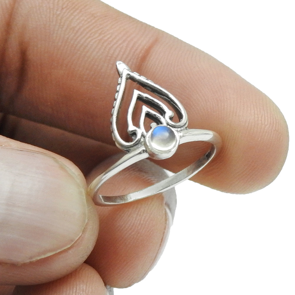 Natural Rainbow Moonstone Band Artisan Crown Ring Solid Sterling Silver