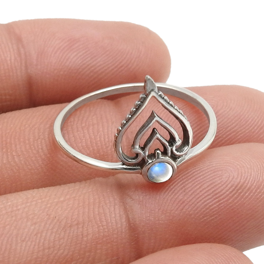 Natural Rainbow Moonstone Band Artisan Crown Ring Solid Sterling Silver