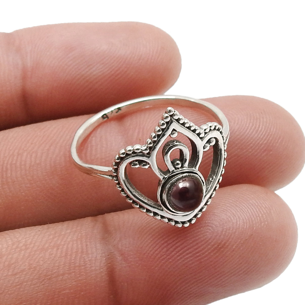 Garnet Gemstone Solid Sterling Silver Band Anniversary Wife Crown Ring