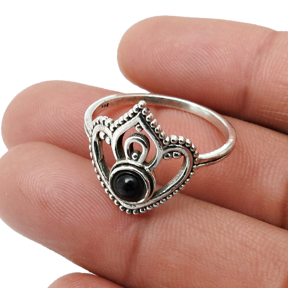 Black Onyx Gemstone 925 Sterling Silver Wedding Crown Trendy Band Ring