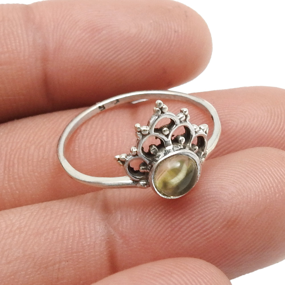 Round November Citrine Stone Band Mother Crown Ring 925 Sterling Silver