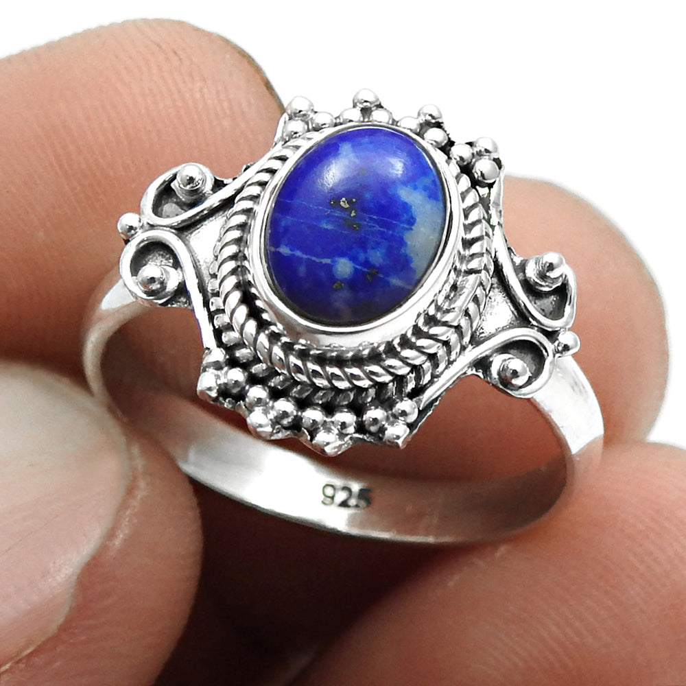 Natural Lapis Lazuli Sterling Silver Bezel Cocktail Wedding Daughter Ring