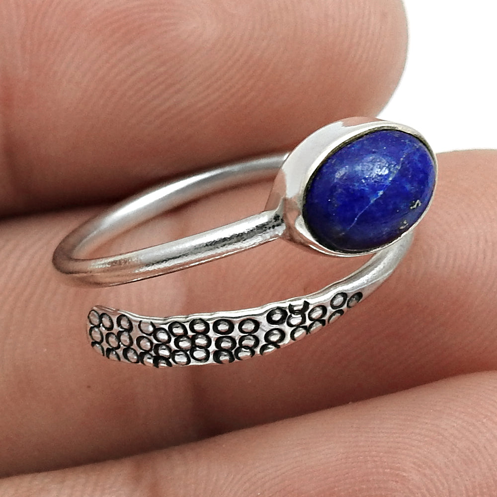 Sterling Silver Lapis Lazuli Gemstone September Birth Band Birthday Ring
