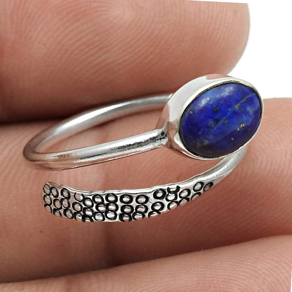 Sterling Silver Lapis Lazuli Gemstone September Birth Band Birthday Ring