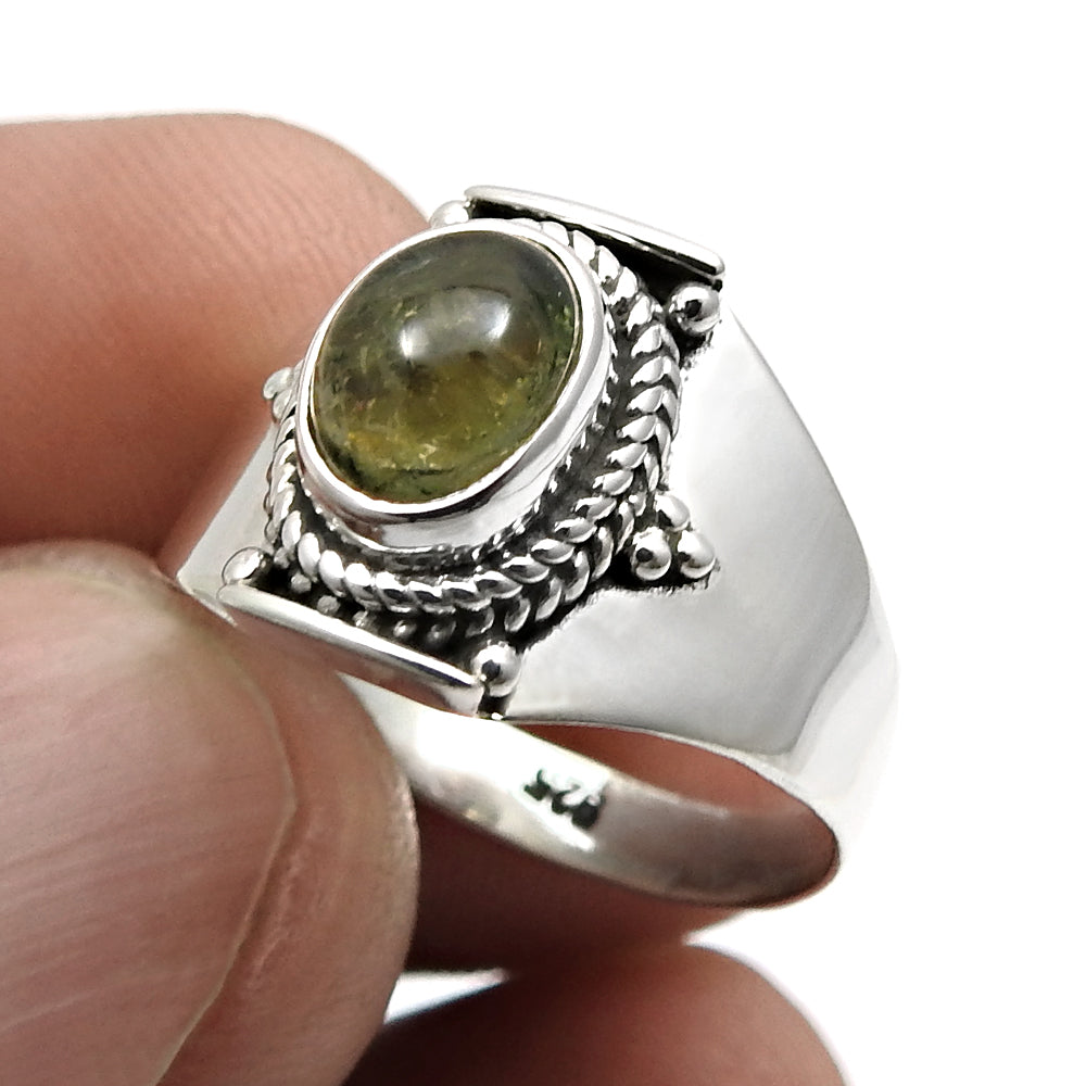 Tourmaline Gemstone Bezel October Birth Band Artisan Ring Sterling Silver