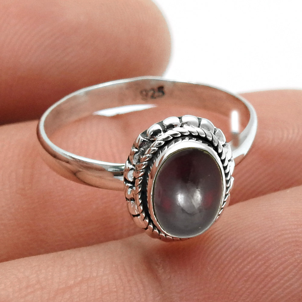 Oval Natural Garnet Sterling Silver Statement Cocktail Bezel Artisan Ring