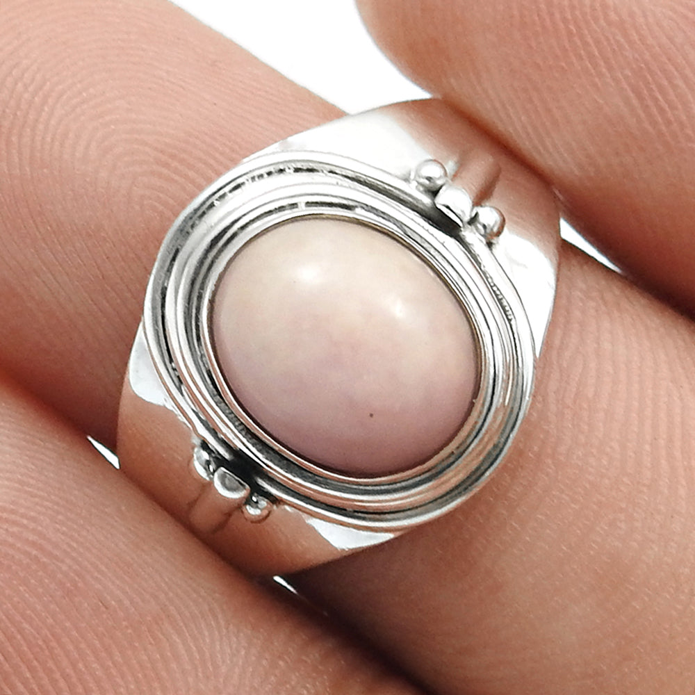Pink Opal Stone Promise Band Art Deco Ethnic Ring 925 Sterling Silver
