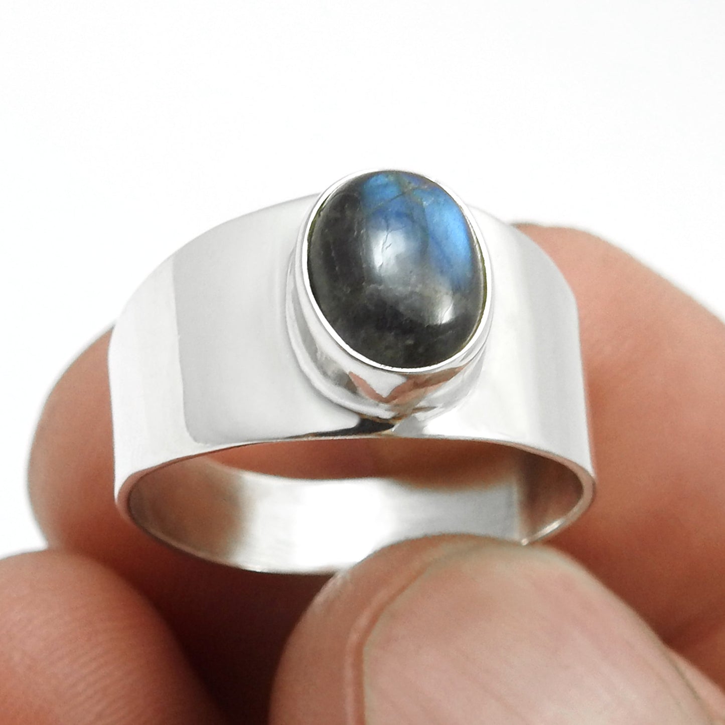 Labradorite Stone 925 Silver Promise Statement Band Third Eye Chakra Bezel Ring