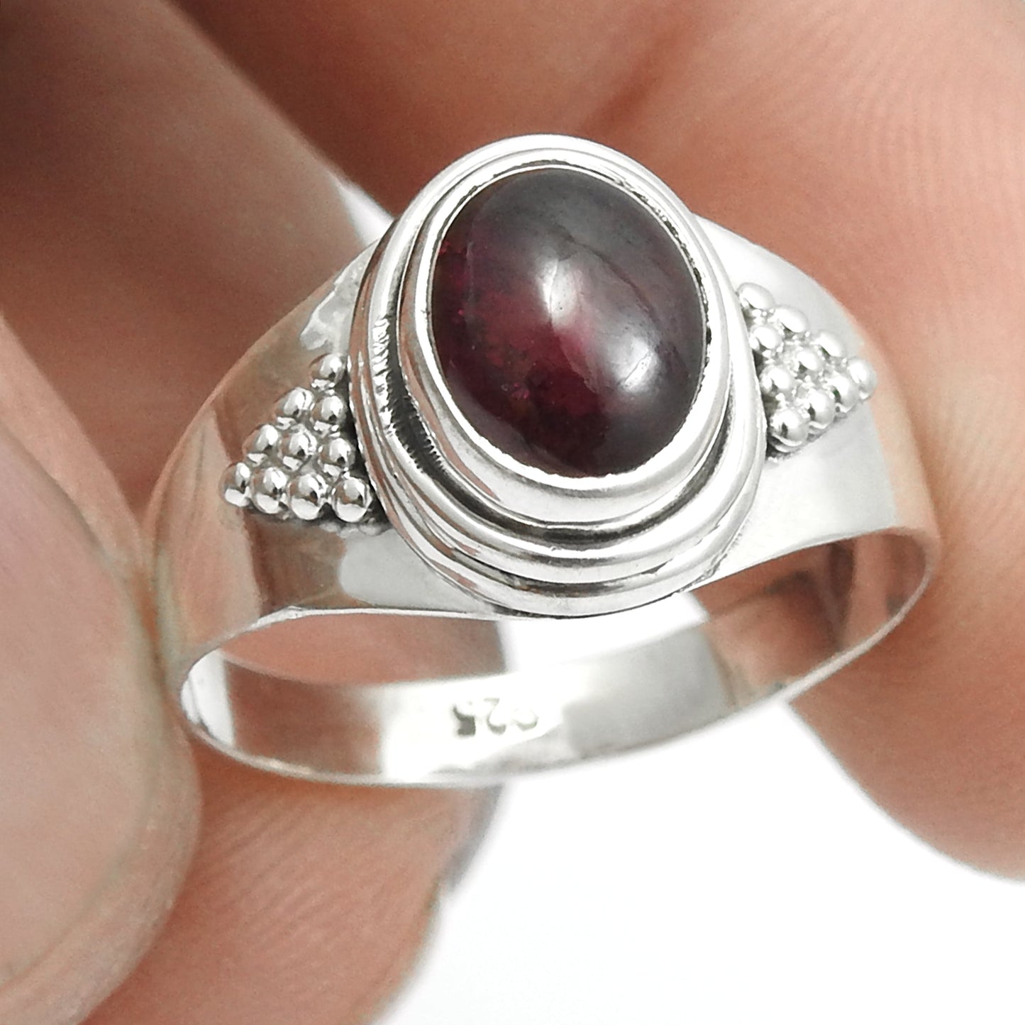 Natural Garnet 925 Silver Wife Cocktail Ethnic Daughter Gift Ring Jewelry