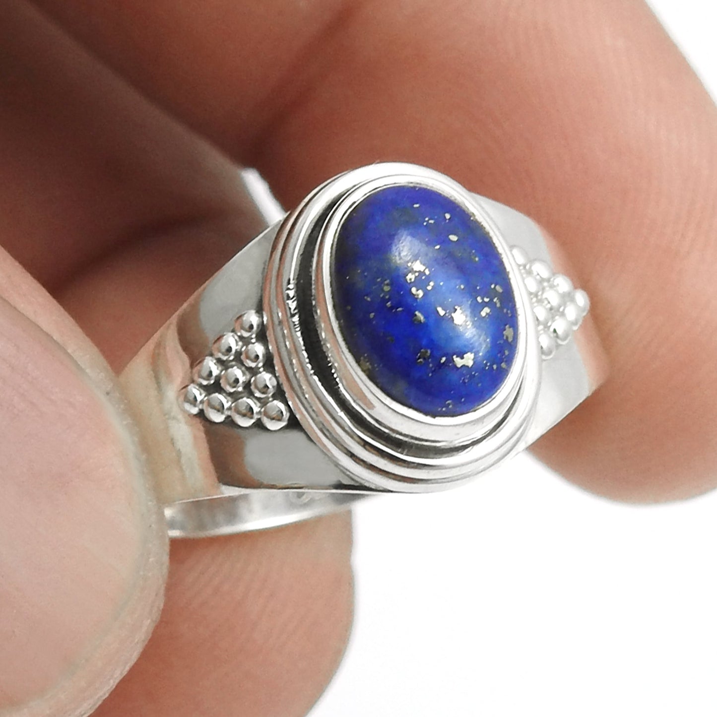 Natural Lapis Lazuli 925 Solid Silver Cocktail Wedding Wife Ring Jewelry