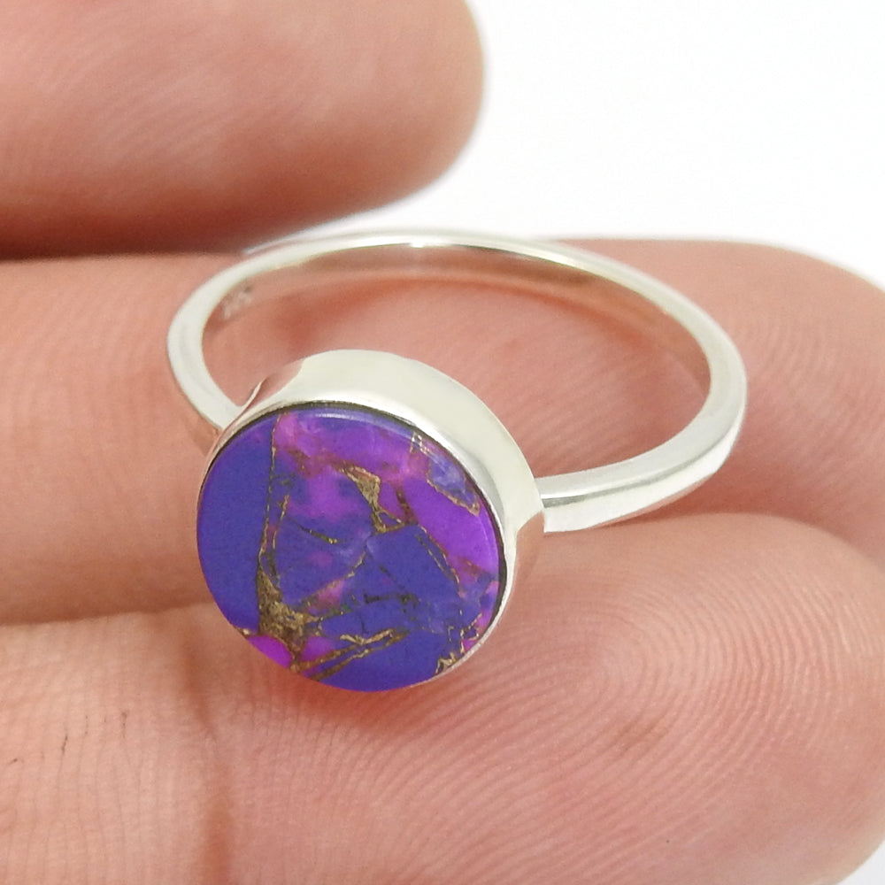 Woman Gift Natural Purple Copper Turquoise Solid 925 Sterling Silver Luxury Ring