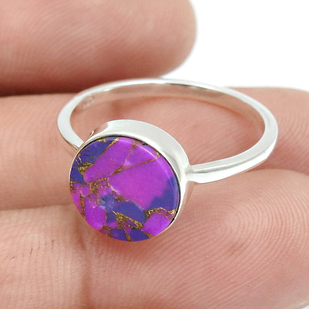 Woman Gift Natural Purple Copper Turquoise Solid 925 Sterling Silver Luxury Ring