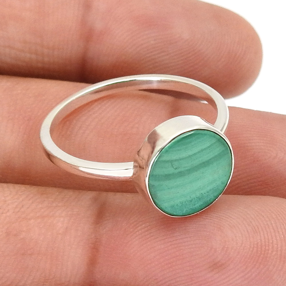 Sterling Silver Malachite Gemstone Anniversary Wedding Cocktail Mother Ring