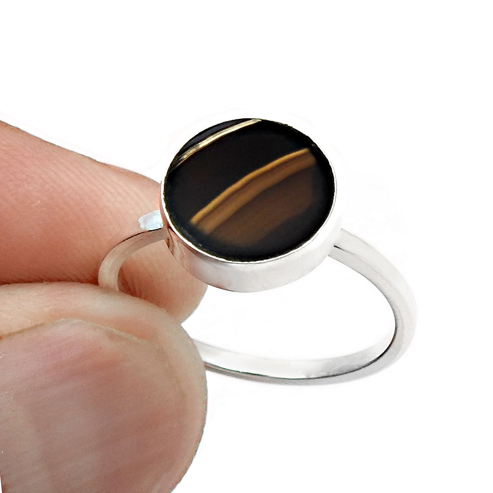 Sterling Silver Striped Onyx Gemstone Statement Bezel Birthday Wife Ring