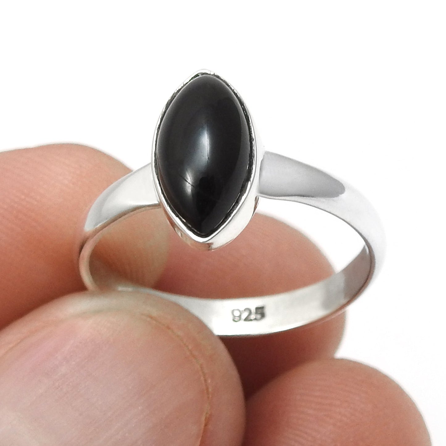 Marquise Black Onyx Stone 925 Sterling Silver Band Wedding Ring Jewelry