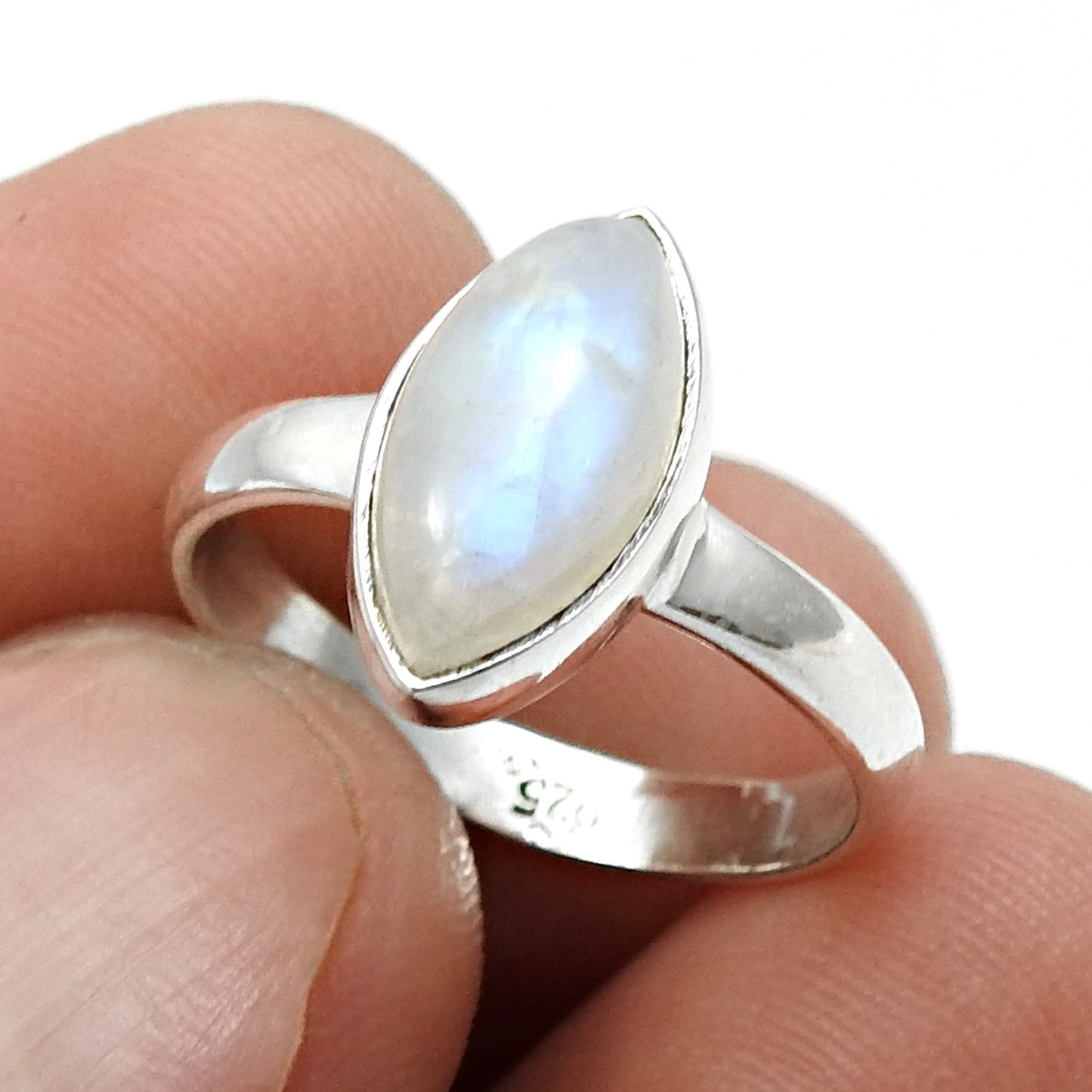 Marquise Natural Rainbow moonstone 925 Solid Silver Band New Ring Jewelry