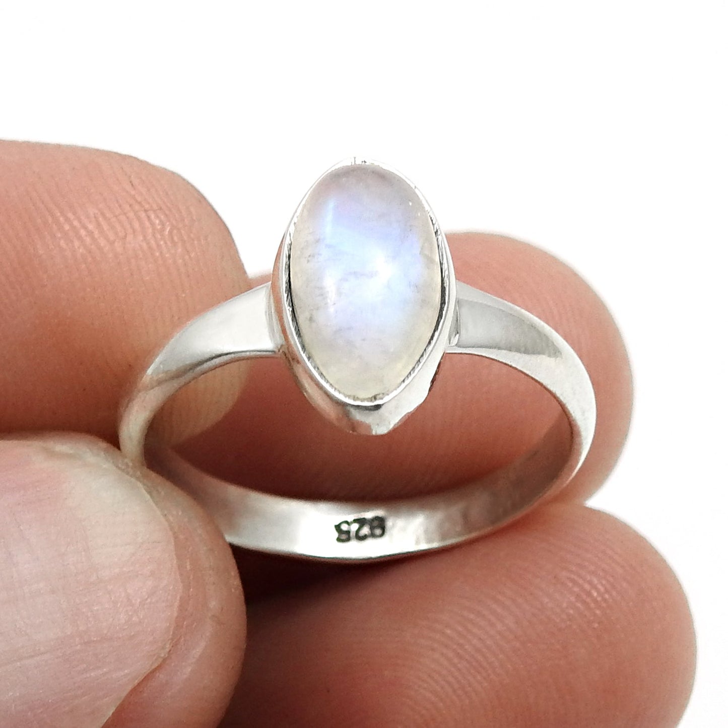 Marquise Natural Rainbow moonstone 925 Solid Silver Band New Ring Jewelry