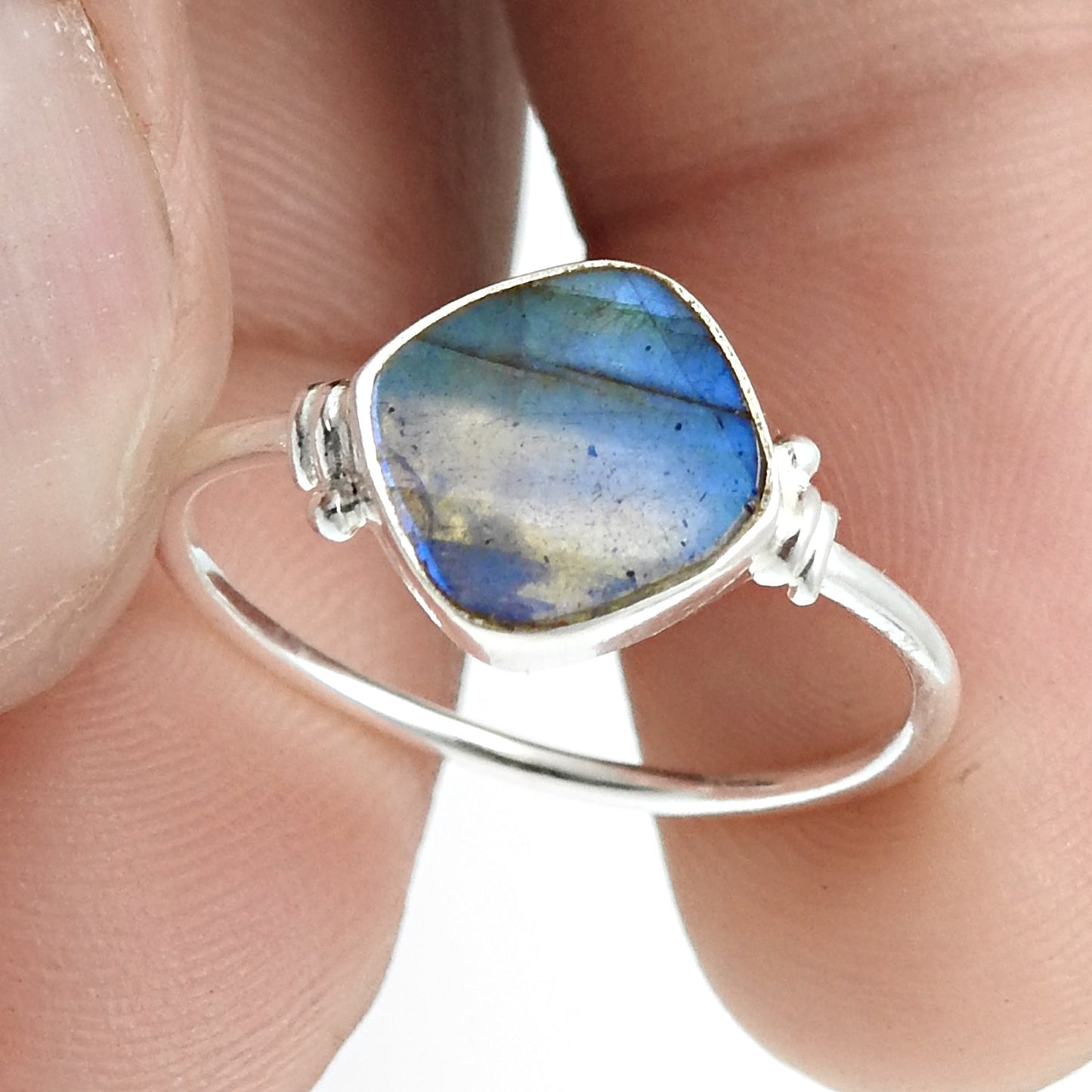 Labradorite Stone Band Mother Third Eye Chakra Promise Ring 925 Silver