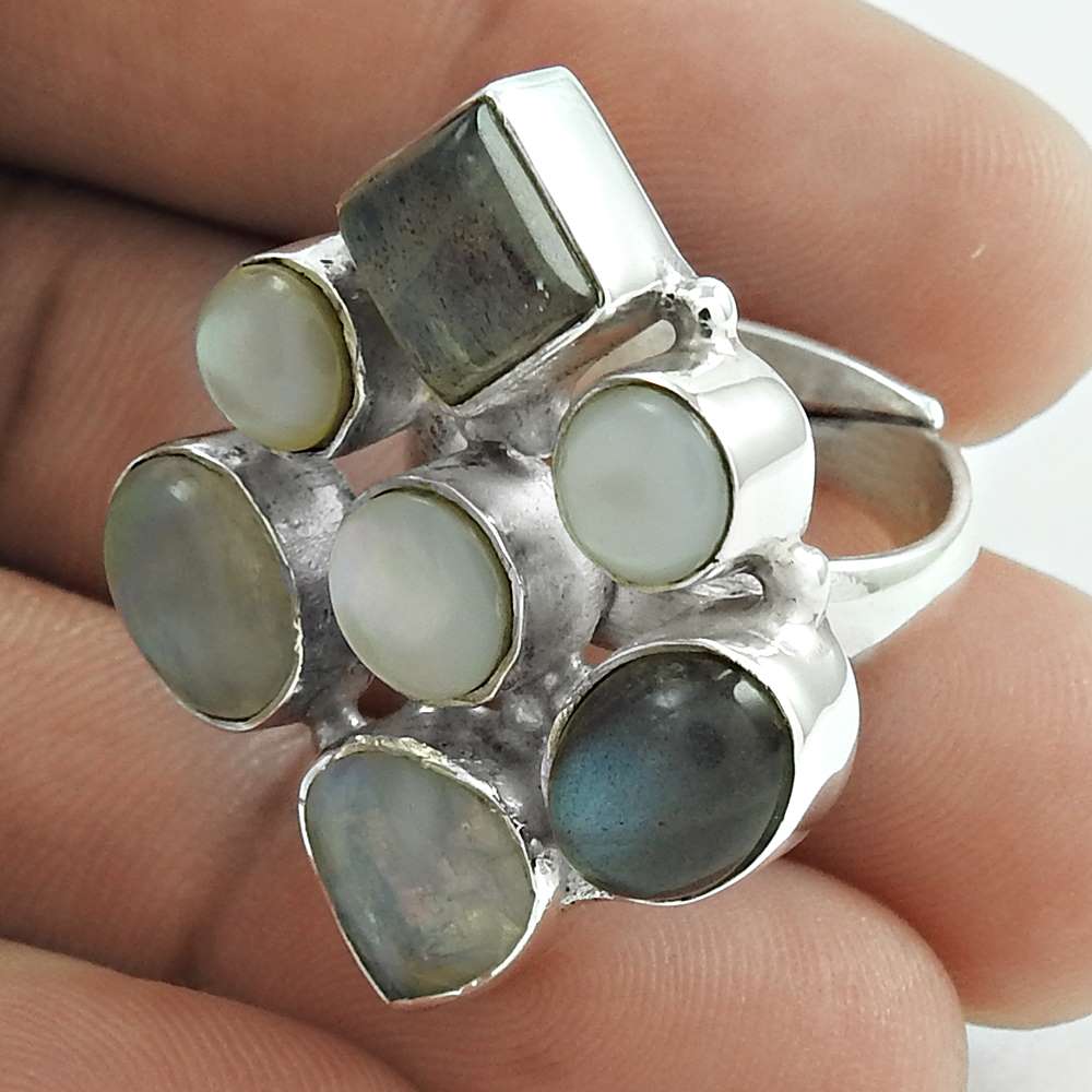Natural Mother Of Pearl 925 Silver Cocktail Ring Size 5.5 Mothers Day Gift D29