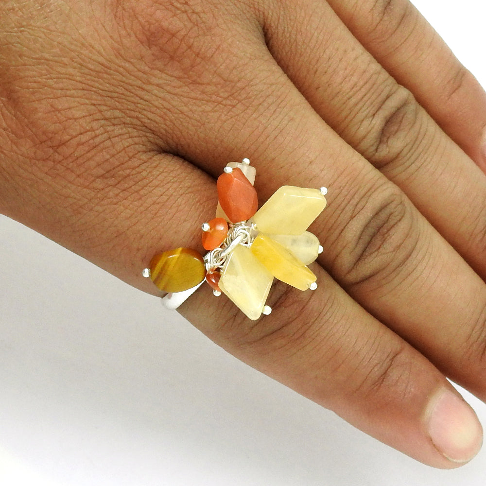 101 Rose Quartz Carnelian Tiger Eye Gemstone Ring 925 Sterling Silver Stylish Jewelry