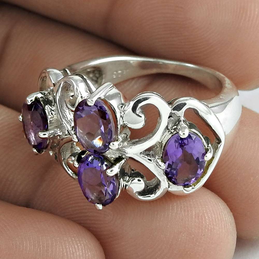 Mothers Day Gift Natural Amethyst Cocktail Ring Size 8 925 Sterling Silver X15