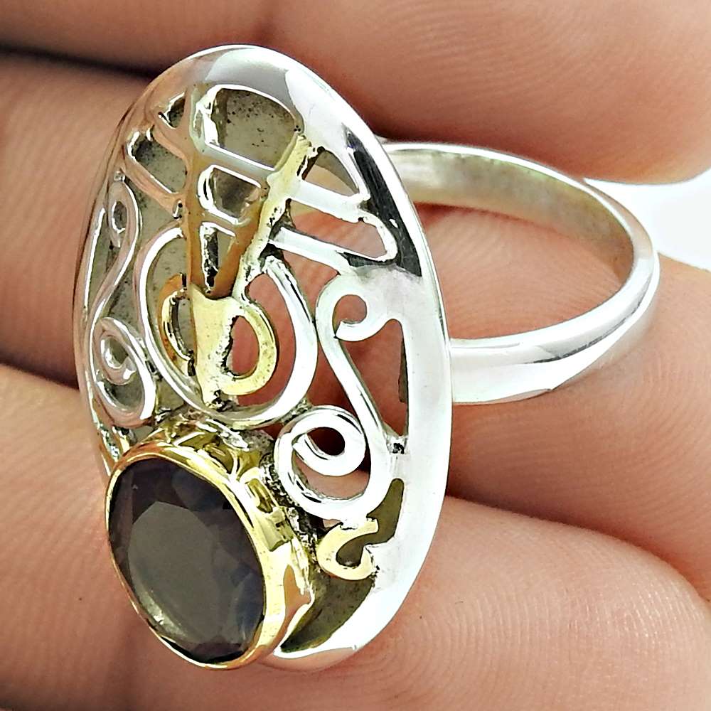 Mothers Day Gift 925 Sterling Silver Natural Smoky Quartz Gemstone Ring Size 8 E24