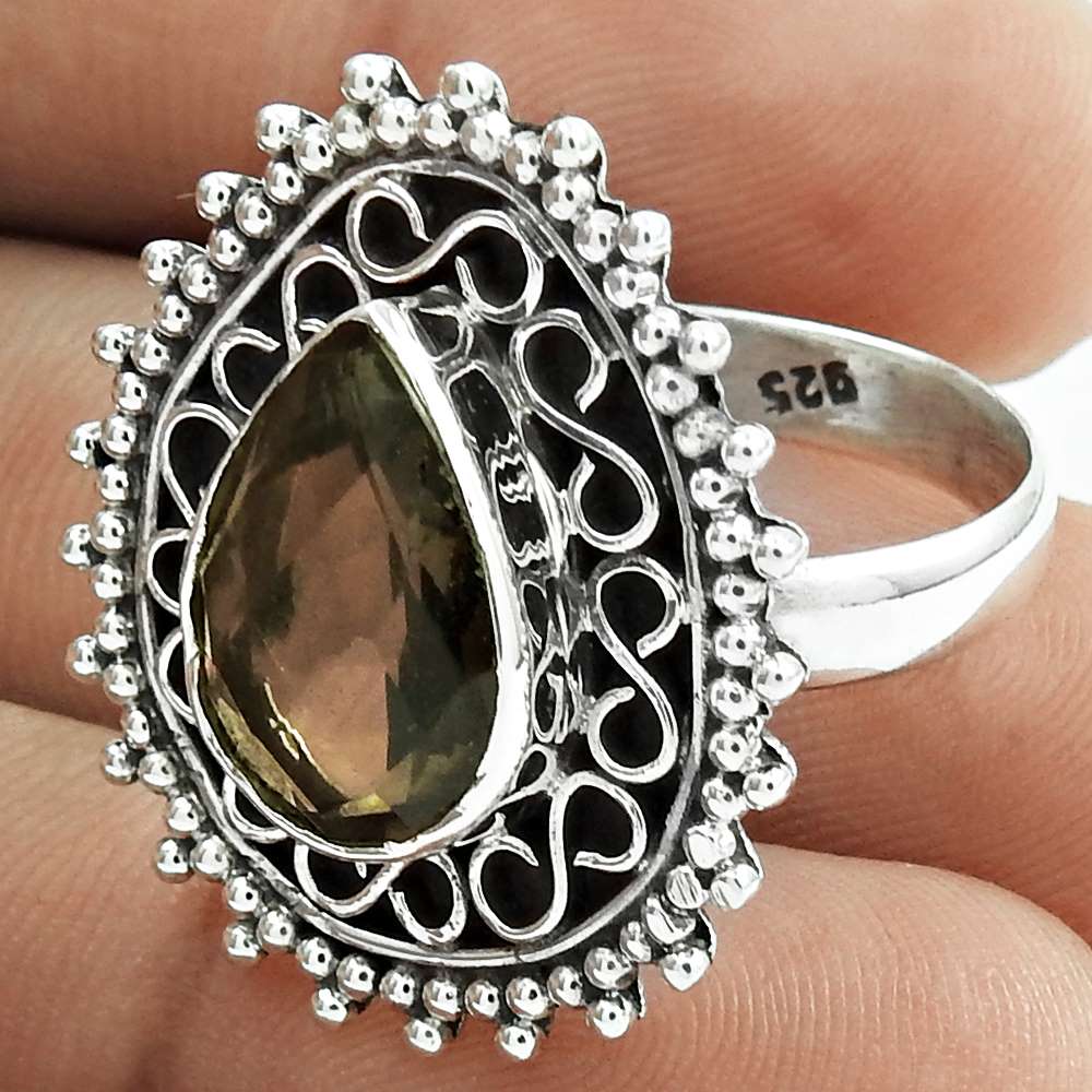 Natural Smoky Quartz Stone Ring Size 8 925 Sterling Silver Woman Gift