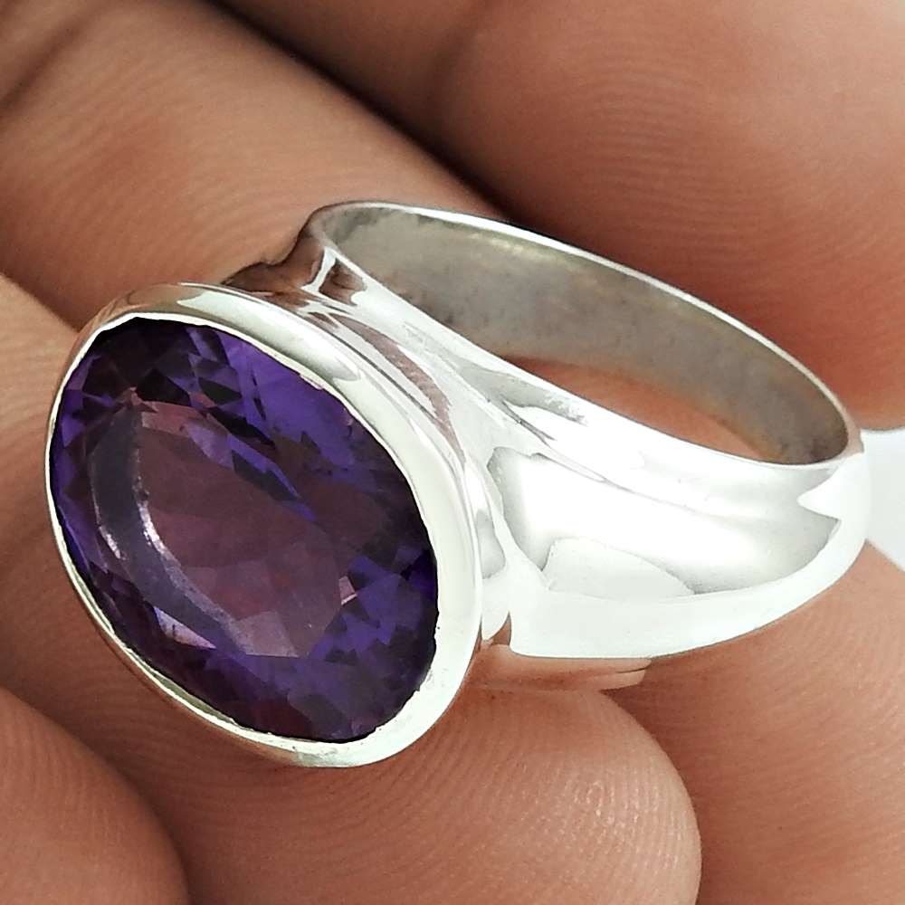 Natural Amethyst 925 Silver Statement Bohemian Ring Size 8 For Women A16