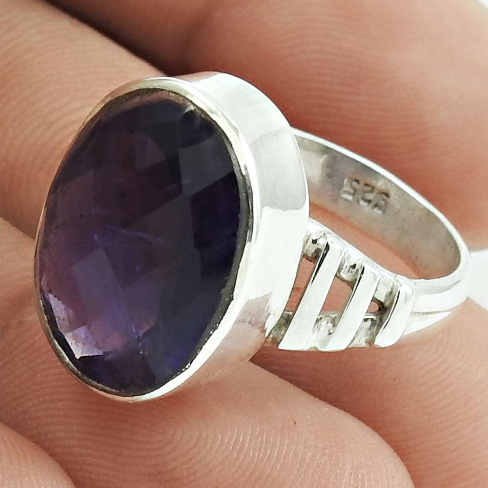 Mothers Day Gift Natural Amethyst Solitaire Ring Size 7.5 925 Sterling Silver L42