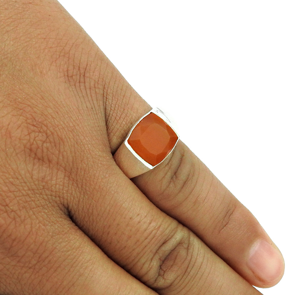 101 Square Carnelian Stone 925 Solid Silver Handcrafted New Band Elegant Ring