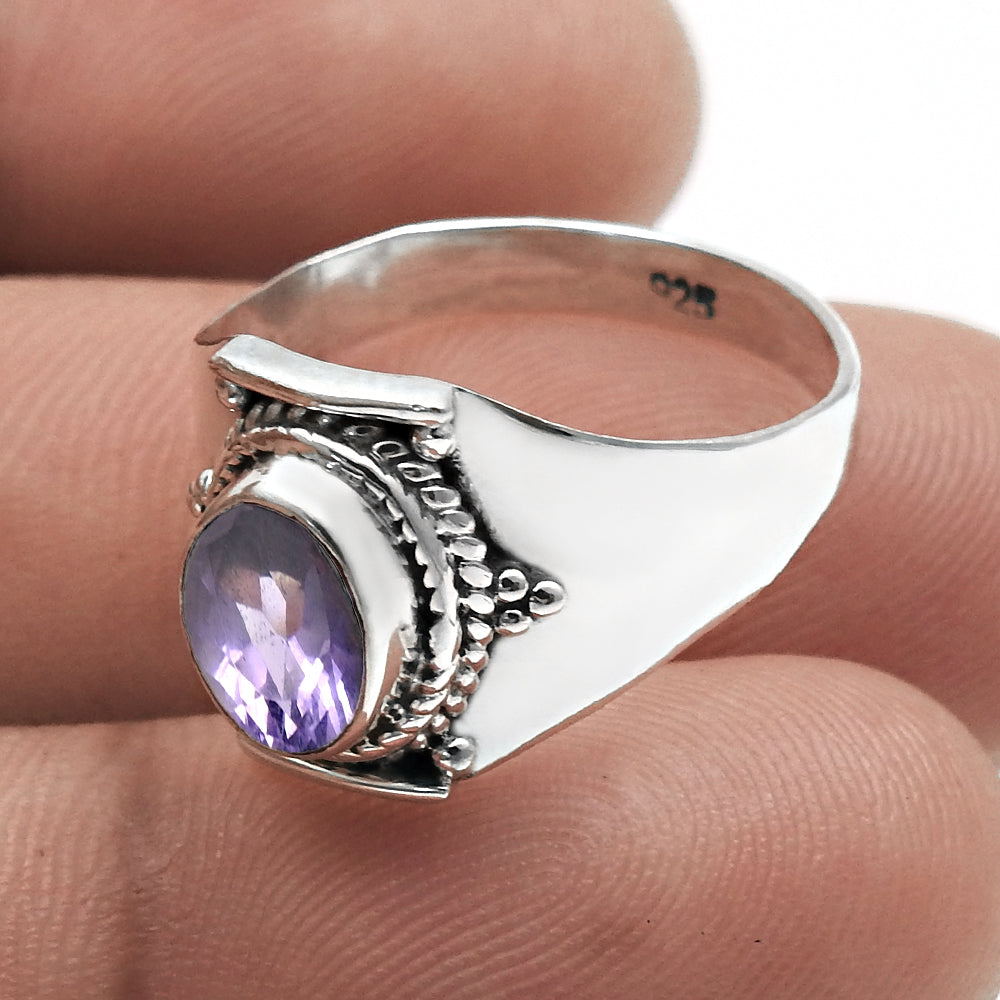 Natural Amethyst February Birth New Cocktail Sister Ring Sterling Silver