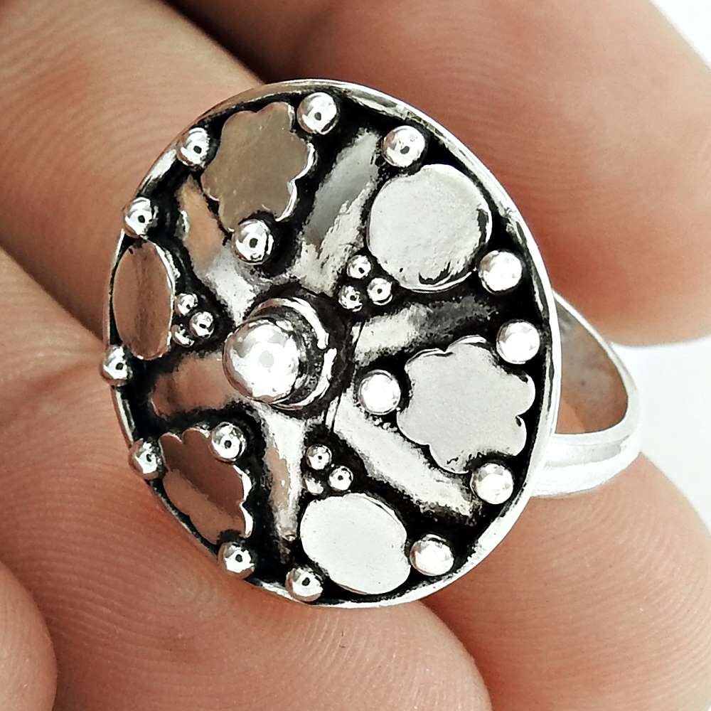 Indian Artisan Jewelry 925 Solid Sterling Silver Cocktail Ring Size 8 G17