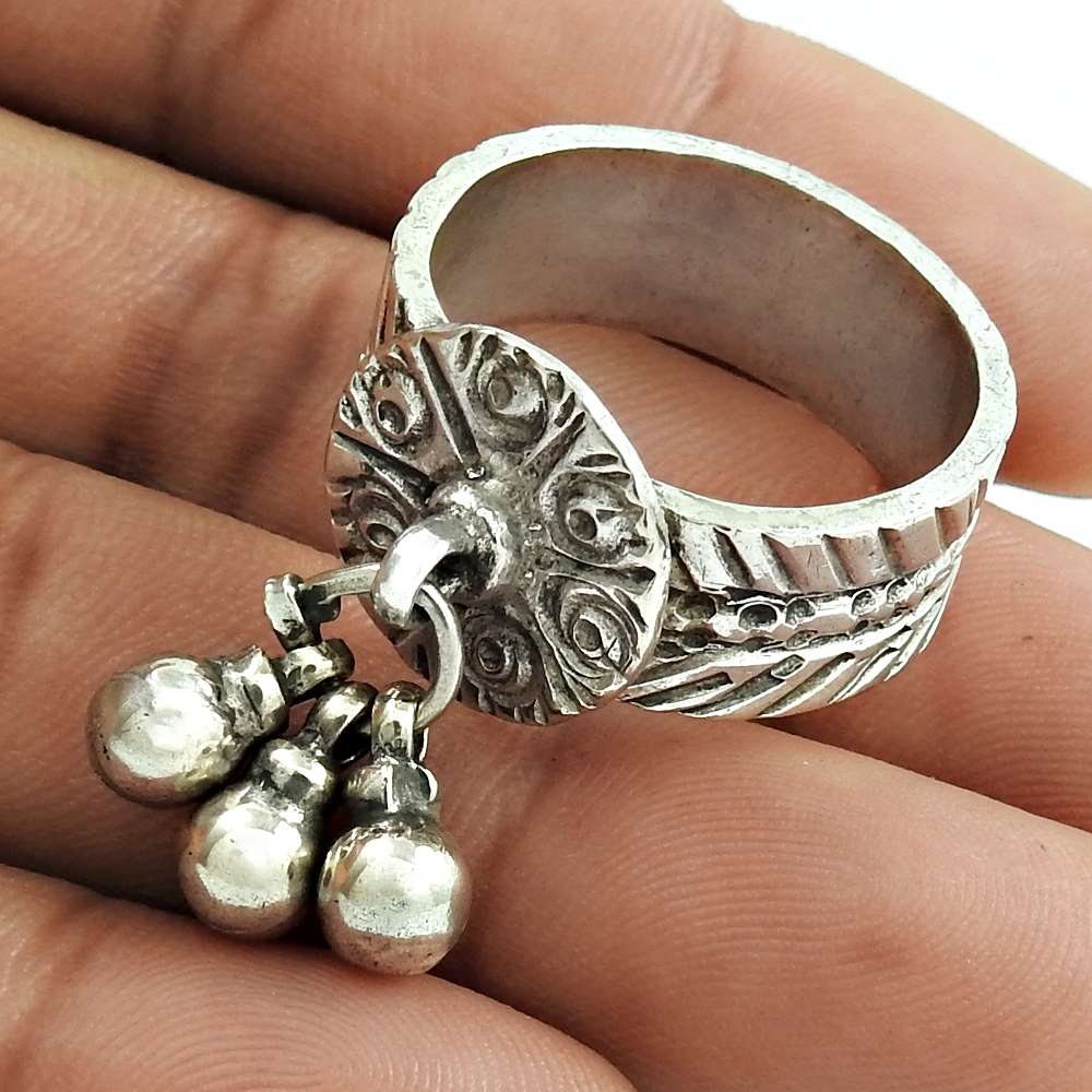 Indian Artisan Jewelry 925 Solid Sterling Silver Statement Ring Size 10.5 N17