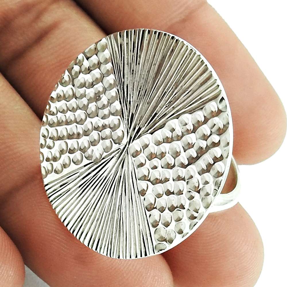 Indian Artisan Jewelry 925 Solid Sterling Silver Cocktail Ring Size 8 R9